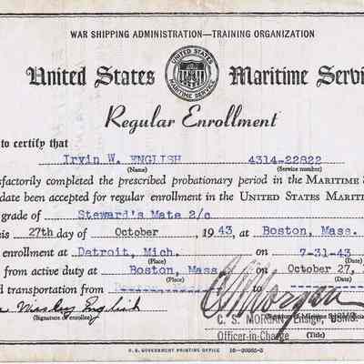 US Maritime Service Enrollment Certificate