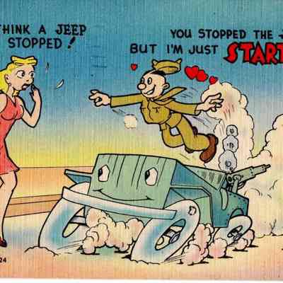 WWII Postcard, jeep themed