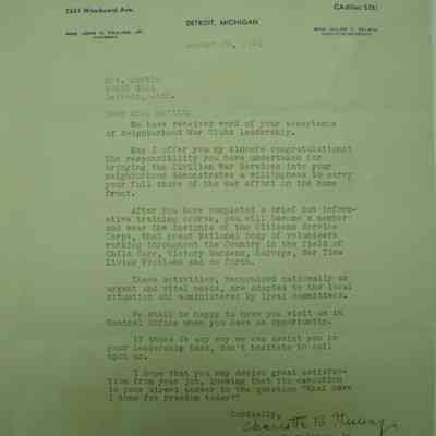 Letter to Block leader Hedwig Martin