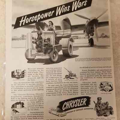 Chrysler "Horsepower Wins Wars" with Clarktor and Fire Fighting Pump.