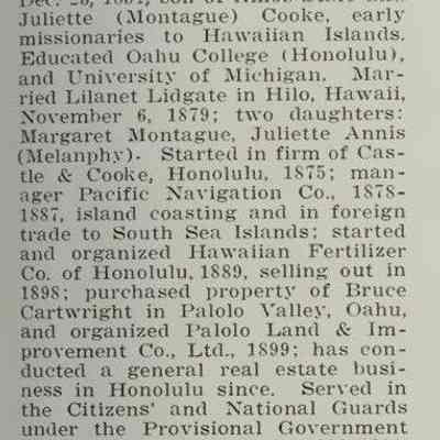 For reference only: Credit - Men of Hawaii Volume 1 1917, Honolulu Star-Bulletin, Limited