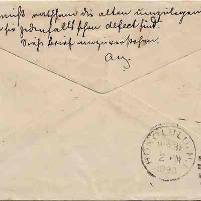 Author's Personal Collection: Postmarked Honolulu March 31, 2 PM 1890 with Ship Cancel