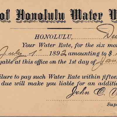 Author's Personal Collection: Honolulu Water Works Bill