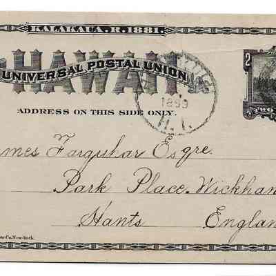 Beautifully Written Postal Card to England Dated Dec 3, 1889