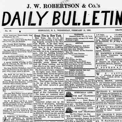 For reference only: J. W. Robertson's publication Wednesday,  February 15, 1882.