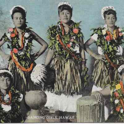 Dancing Girls, Hawaii (Colorized)