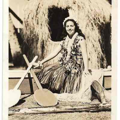 Hula Girl with Outrigger Canoe Hawaiian Islands