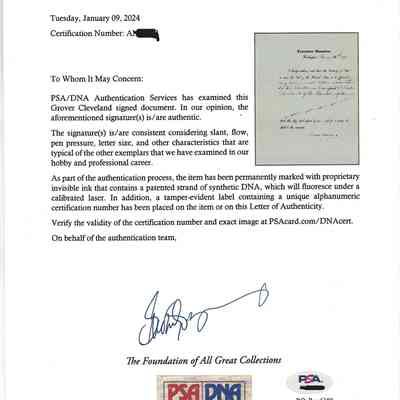 Author's Personal Collection: PSA/DNA Authentication Letter