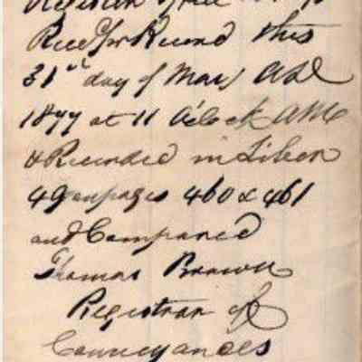 Author's Personal Collection: Closeup image of Record March 31, 1877 Bureau of Conveyances
