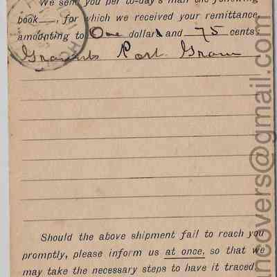 Author's Personal Collection: Message on back of Postal Card