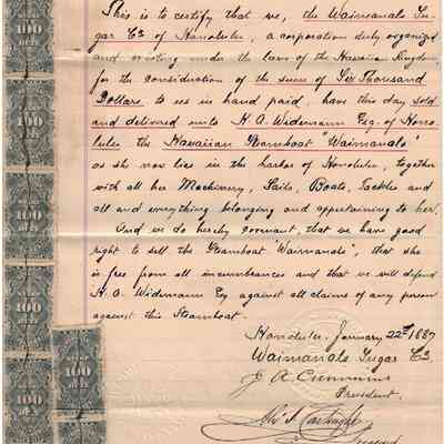 Bill of Sale "Waimanalo Steamboat"