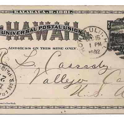USS Boston Postal Card Dec 15, 1892 from "C. B." to R L Cassady aboard the USS Boston