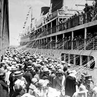 For reference only: Well-wishers crowd the dock at the Port of Los Angeles to wave goodbye to the Hawaii-bound SS City of Los Angeles, circa mid-1920s