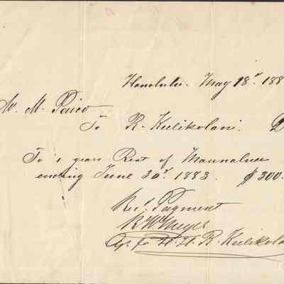 Rent Payment to R (Ruth) Keʻelikōlani