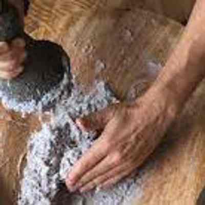 For reference only: Poi Making
How it’s made
The ku‘i, or process of making poi, has not changed much from its original method. The taro root is cooked ever so slowly and for many hours, traditionally in an imu pit. This cooking method is used in order to break down all of the root’s fibers. On a stone tool, which people still use today, the cooked poi is mixed with water and then pounded into a thin or thick paste, depending on preference. When fresh, the poi is sweet and often consumed as a dessert. When given some time, the poi becomes a bit sour and is perfect as an addition to savory meals.