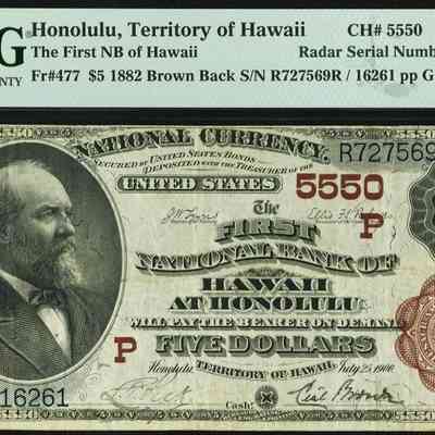 The First National Bank $5 1882 Brown Back