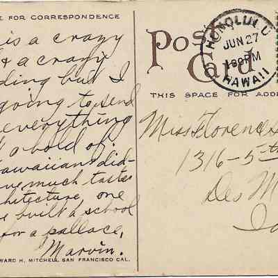 Author's Personal Collection: Postmarked Jun 27, 1917
Apparently, the sender of this postcard did not like the architecture.