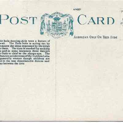 Author's Personal Collection: Inscribed "PUBLISHED BY HAWAII & SOUTH SEAS CURIO CO., HONOLULU"