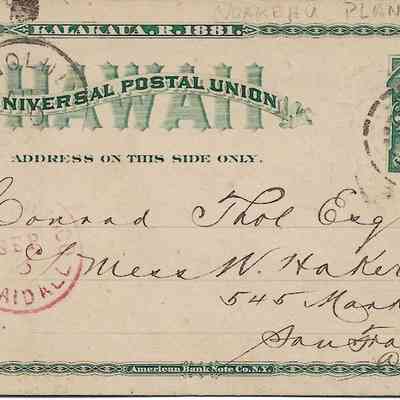 Author's Personal Collection: Prepaid Postal Card with multiple postal cancellations from Kau, Honolulu and San Francisco "Paid All" postmark