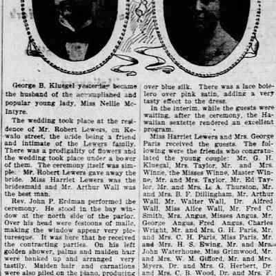 For reference only: Article mentioning "Miss Harriet Lewers"