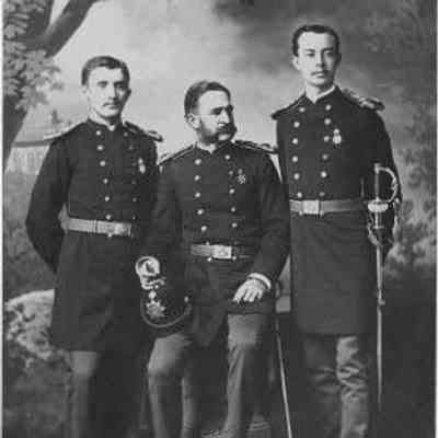 For reference only: The officers of Company B, Honolulu Rifles, in 1887. Left to right: Lt. E. Faxon Bishop, Captain William Unger and Lt. Alexander G. M. Robertson.
