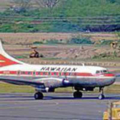 For reference only: Convair 640 turboprop airliner of Hawaiian at Honolulu in 1971. The airline operated Convairs from 1952 until 1974.