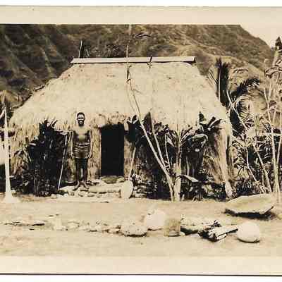 Hawaiian Man in front of his Hale (Home)