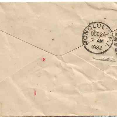 Author's Personal Collection: Honolulu postmark date Dec 24, 1892