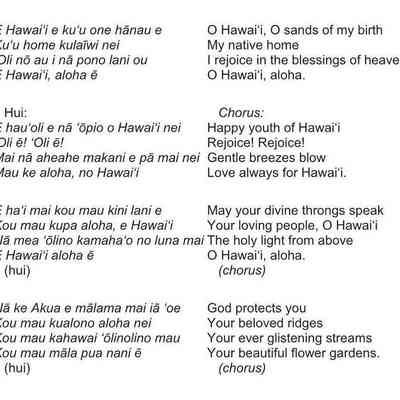 For reference only: Lyrics to "Hawaiʻi Aloha," also called "Kuʻu One Hanau,"