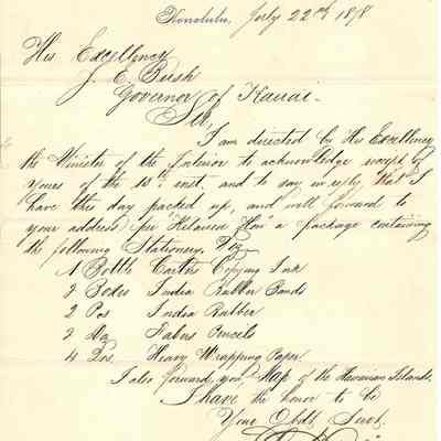 Author's Personal Collection: Acknowledgement of Stationary Order Signed by Charles T Gulick