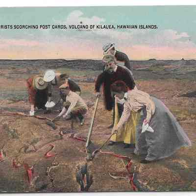 Tourists scorching post cards, Volcano of Kilauea, Hawaiian Islands