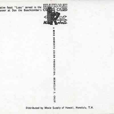 Author's Personal Collection: Postcard "Distributed by Movie Supply of Hawaii, Honolulu, T.H. (Territory of Hawaii) Circa 1950's