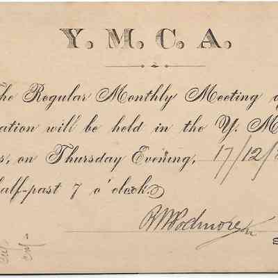 Author's Personal Collection: YMCA monthly meeting announcement.