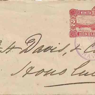 Author's Personal Collection: Cover sent to Mess @ H Davis & Co Postmarked Oct 24 1892 Kohala