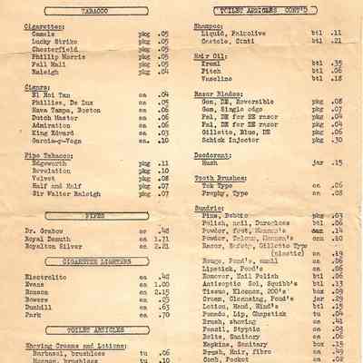 Author's Personal Collection: Commissary Pricing Page 1