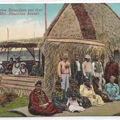Native Hawaiians and their Grass Hut, Hawaiian Islands
