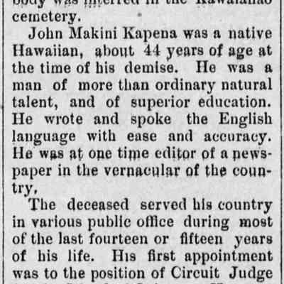 For reference only: Obituary - Evening Bulletin Honolulu, Hawaii •  Mon, Oct 24, 1887Page 3