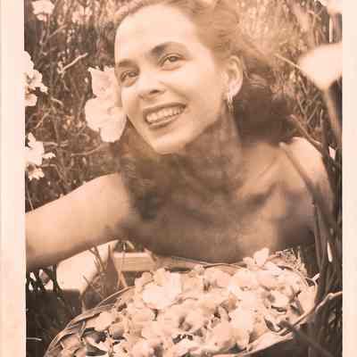 Hawaiian Beauty with Lauhala Basket of Flowers