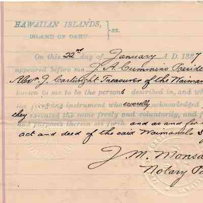Author's Personal Collection: Enlarged image of document notarized by J. M. Monsarrat on January 22, 1887.