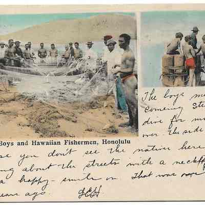 Swimming Boys and Hawaiian Fishermen, Honolulu