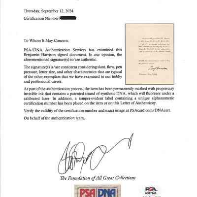 Author's Personal Collection: Authenticated Signed Document
