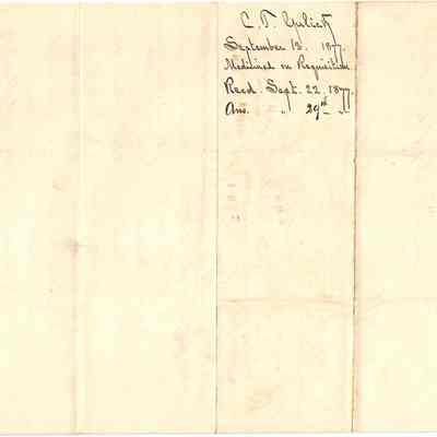 Author's Personal Collection: C T Gulick signed Sent Date September 13, 1877, Received September 22, 1877, and Answered September 29th 1877.