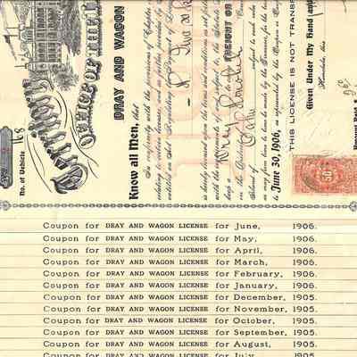 Author's Personal Collection: Monthly "Coupon for Dray and Wagon License July 1905 - June 1906"