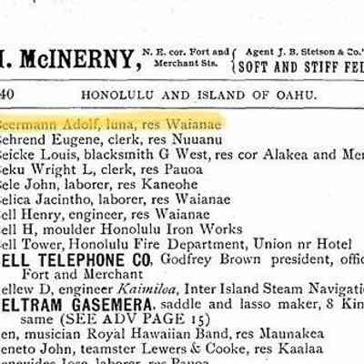 For reference only: From the Directory of Hawaii 1890: Addressee is Adolf Beermann, luna, res Waianae