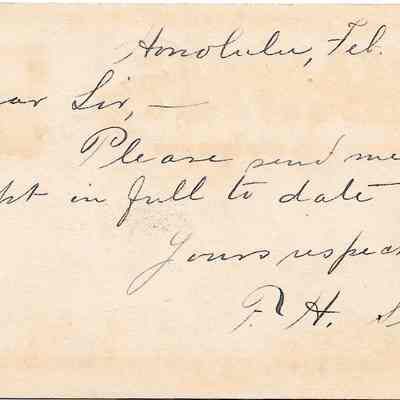 Author's Personal Collection: Card sent by F. H Lee inscribed on Feb 5, 1895