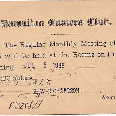 Author's Personal Collection: Hawaiian Camera Club meeting announcement.
