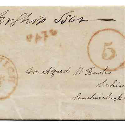 Author's Personal Collection: Folded Letter, dated 29 Feb 1848 entered US mails at Norwich, endorsed "Per Ship Tsar" (from Boston)