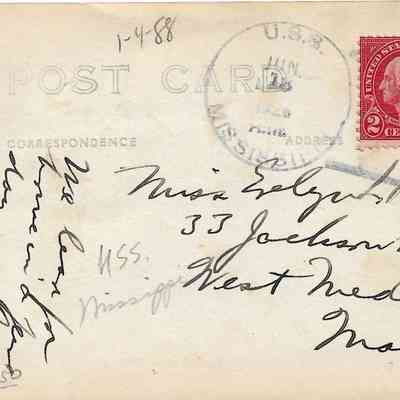 Author's Personal Collection: Postmarked June 28 1926 aboard U.S.S. Mississippi