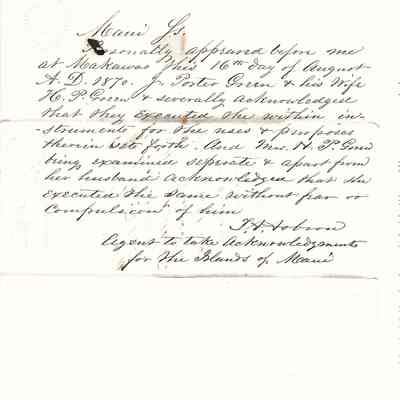 Author's Personal Collection: Document signed by T. A. Hobron, Agent to take Acknowledgements for the Island of Maui.

(Note image color is different due to scanner being partially open while scanning)