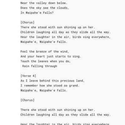 For reference only: Lyrics to Wapahee Falls song performed by the Makaha Sons of Niihau